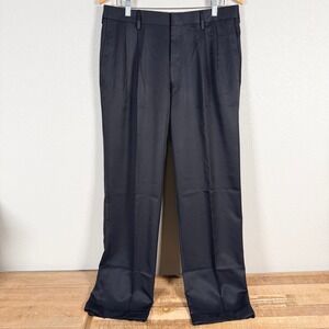 Haggar Mynx Dress Pants Pleated Classic Fit Mens 34x32 Black Gabardine Cuffed